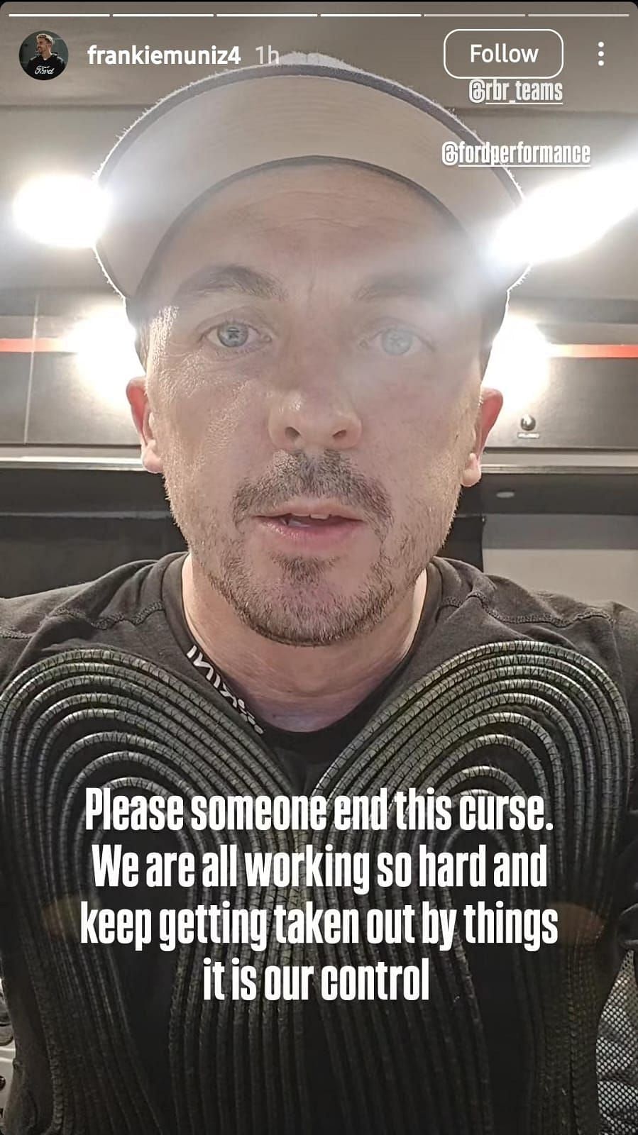 Frankie Muniz expressed his frustration over his bad luck at Nashville Superspeedway (Source: @frankiemuniz4 via Instagram)